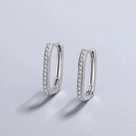 925 Sterling Silver Diamond CZ Huggie Oval Hoop Earrings Minimalist Small Hoops - Picture 2 of 5